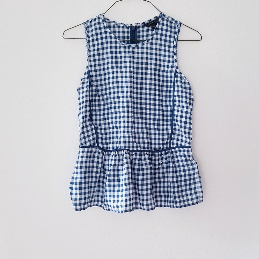 J.Crew Gingham Peplum Blouse Tank 00